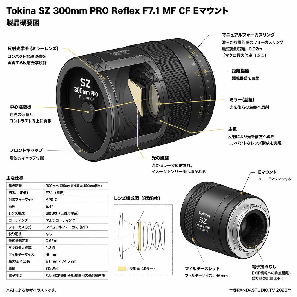 Tokina SZ 300mm PRO Reflex F7.1 MF CF Eマウント スペック