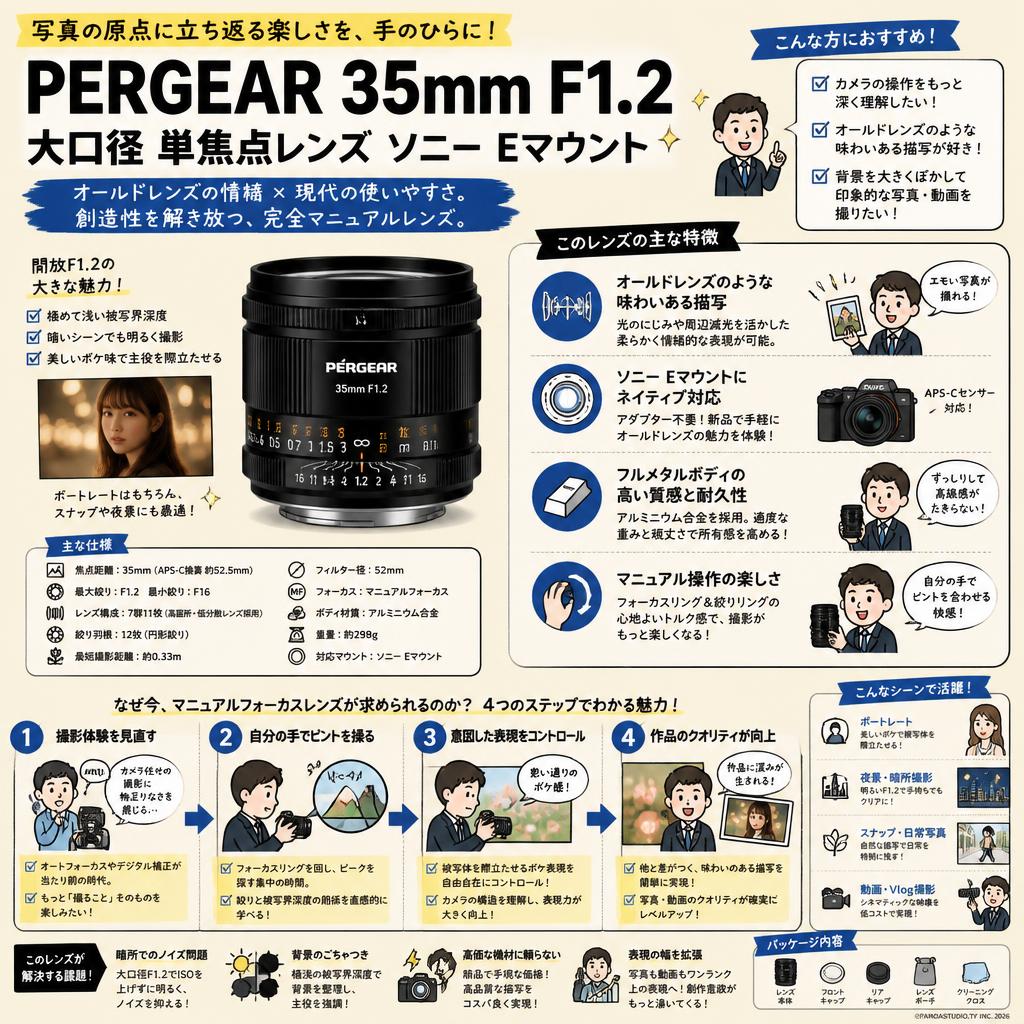 PERGEAR 35mm F1.2 大口径 単焦点レンズ ソニー Eマウント 概要