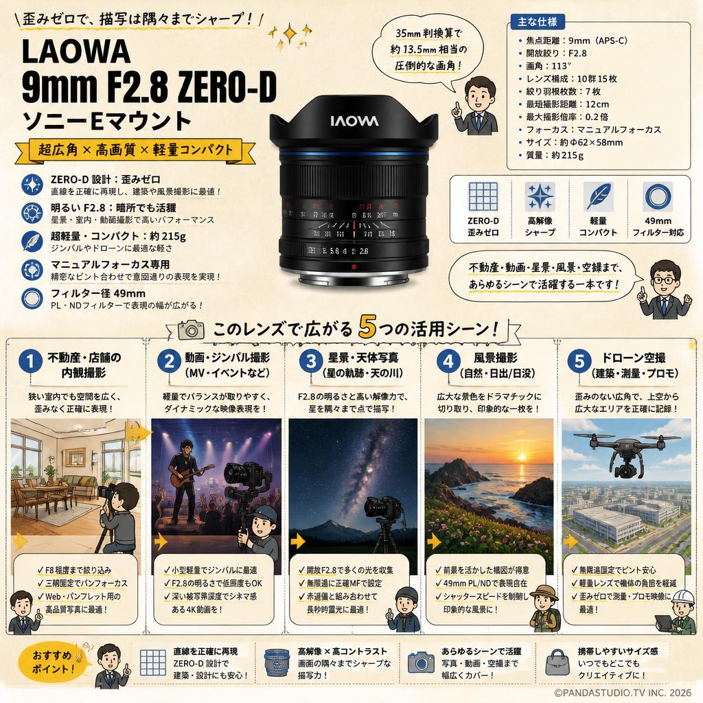 LAOWA 9mm F2.8 ZERO-D ソニーEマウント 用途