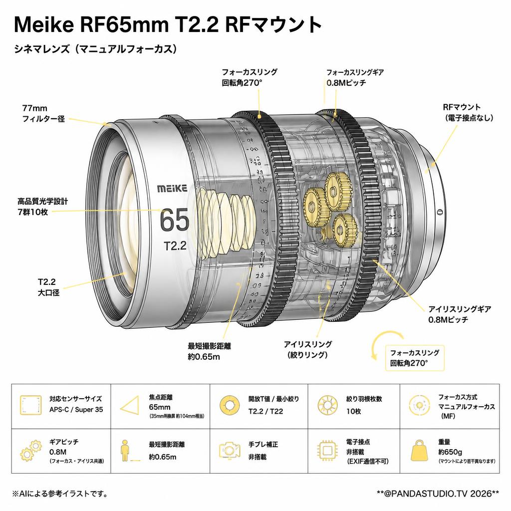 Meike RF65mm T2.2 RFマウント スペック