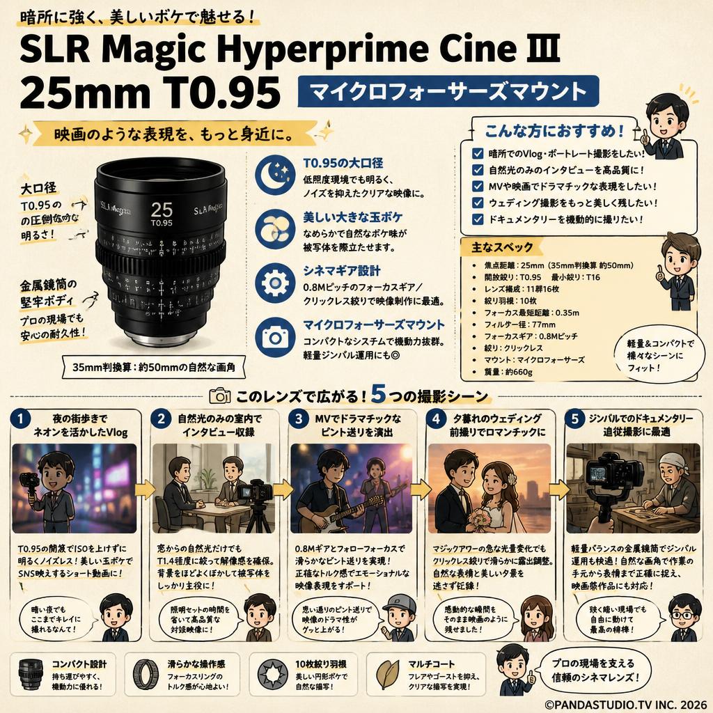 SLR Magic Hyperprime Cine Ⅲ 25mm T0.95 マイクロフォーサーズ マウント 用途