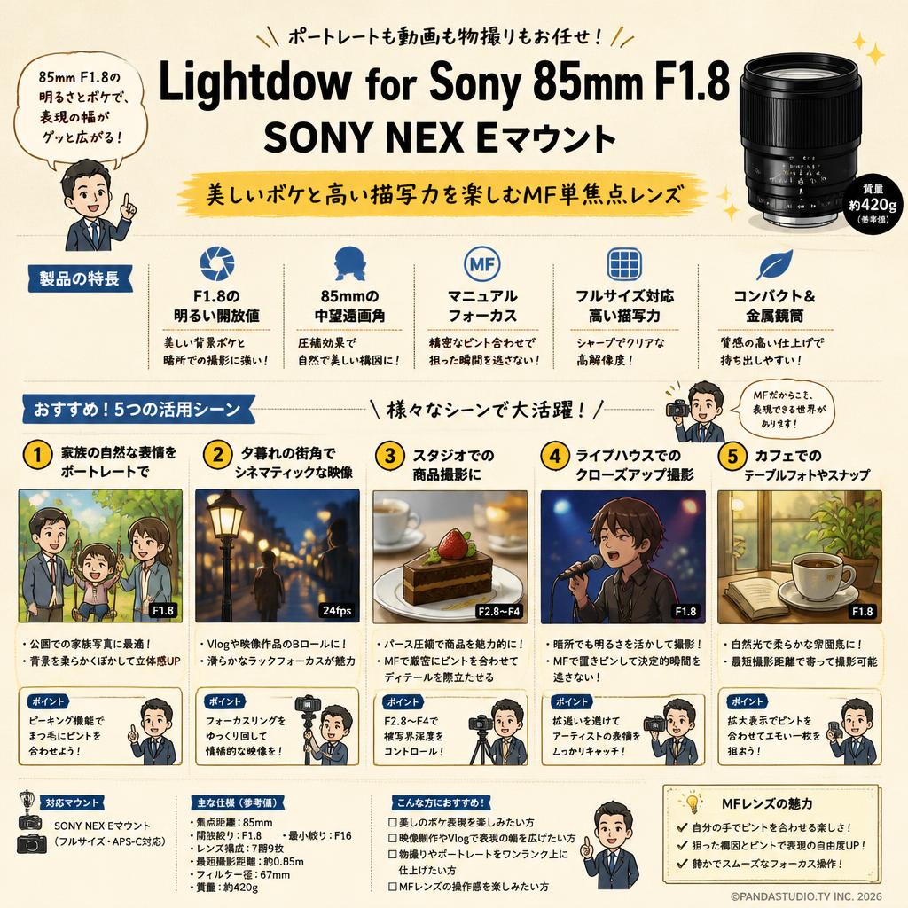 Lightdow for Sony 85mm F1.8 SONY NEX Eマウント 用途