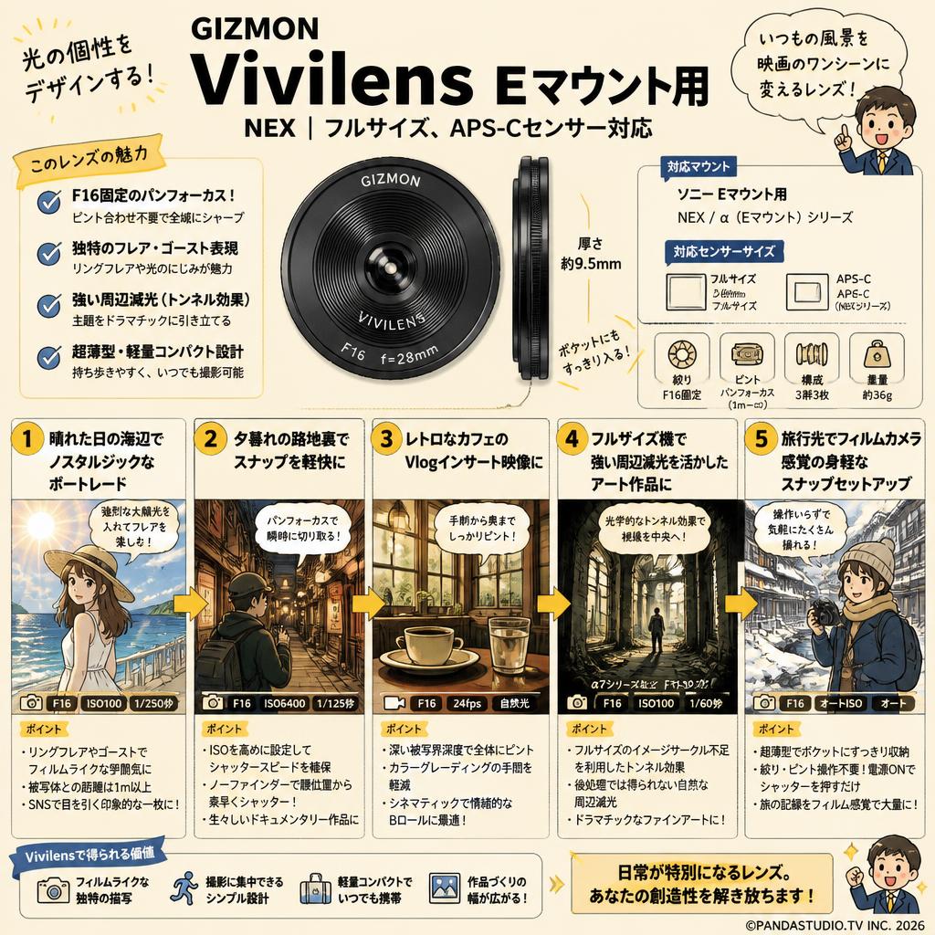 GIZMON Vivilens Eマウント用 | NEX | フルサイズ,APS-Cセンサー対応 用途