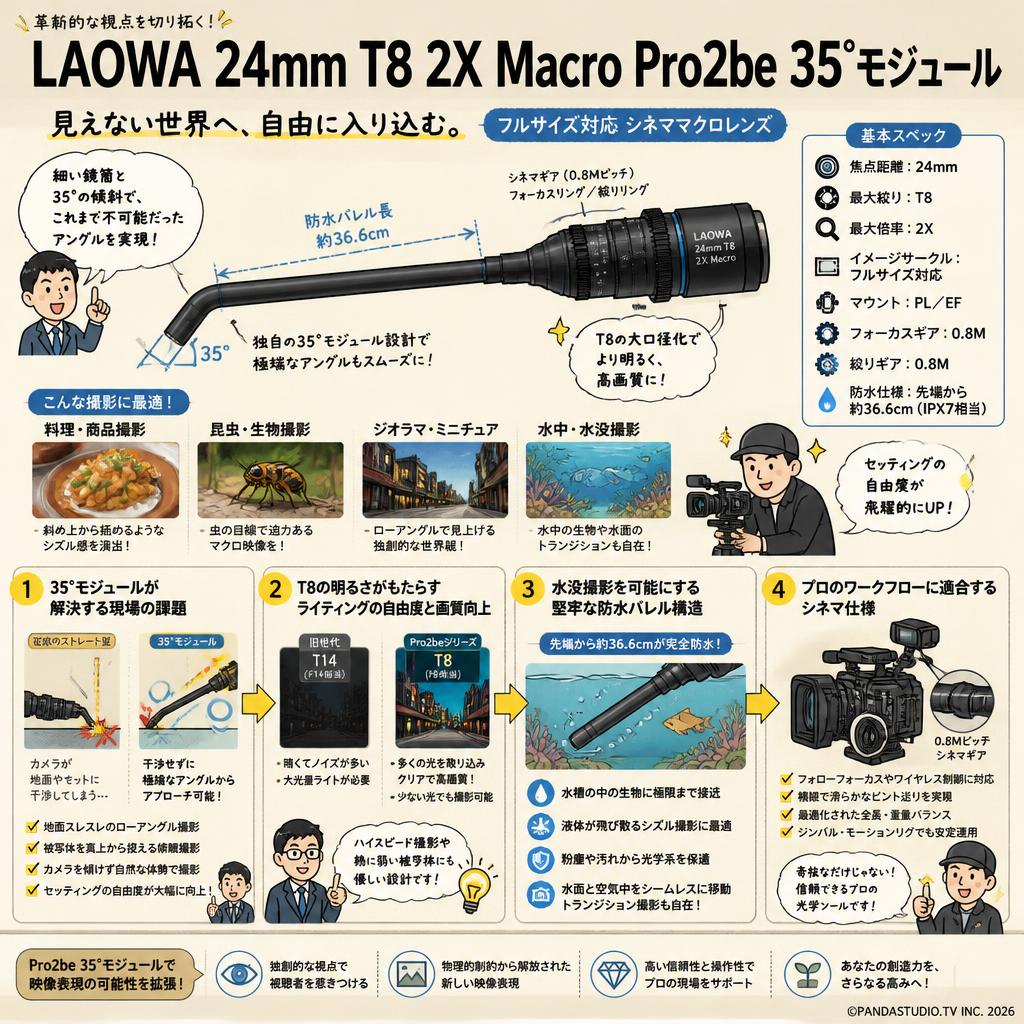 LAOWA 24mm T8 2X Macro Pro2be 35°モジュール 概要