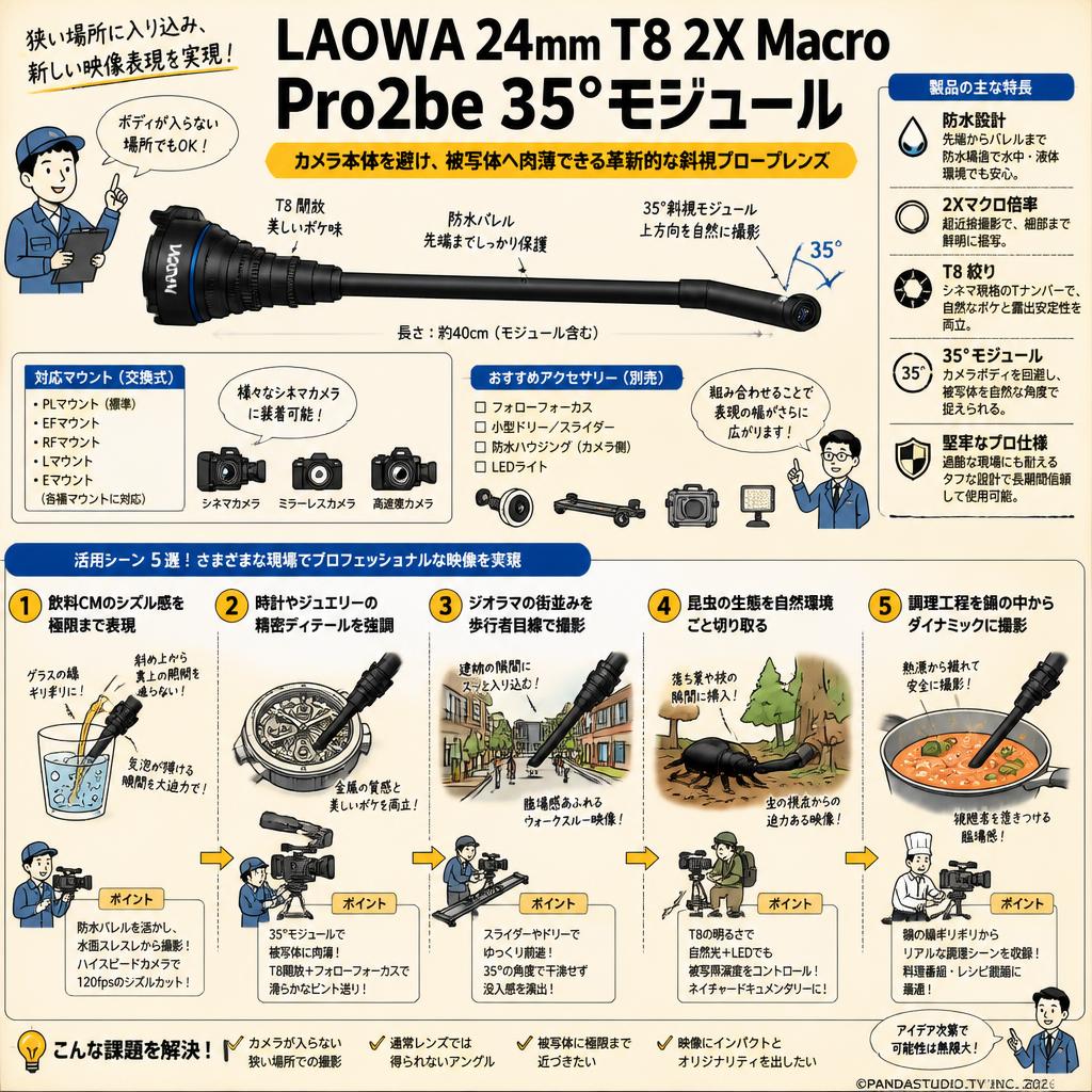 LAOWA 24mm T8 2X Macro Pro2be 35°モジュール 用途