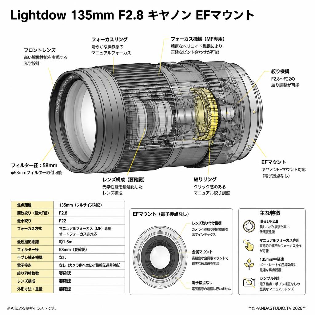 Lightdow  135mm F2.8  キヤノン EFマウント スペック