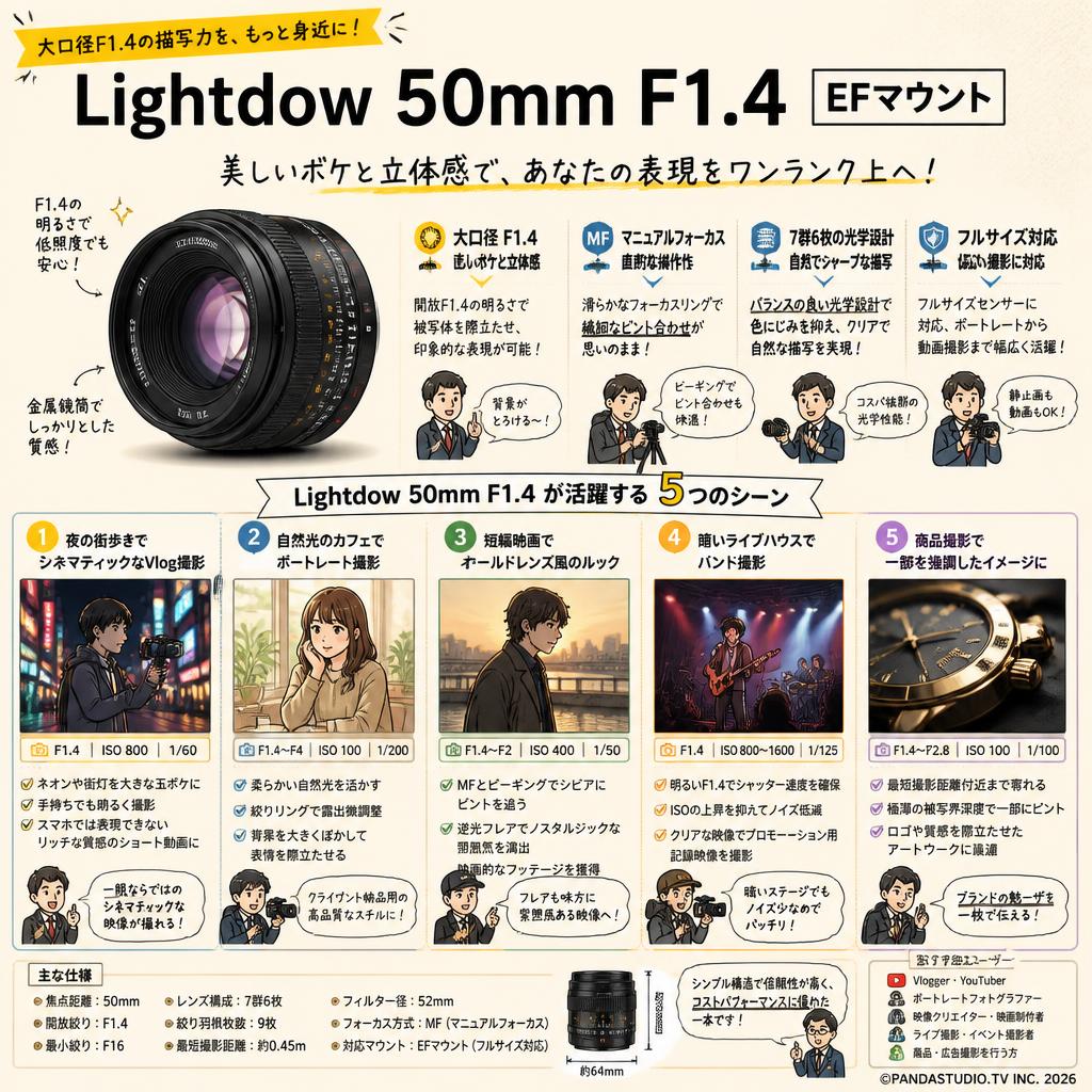 Lightdow 50mm F1.4   EFマウント 用途