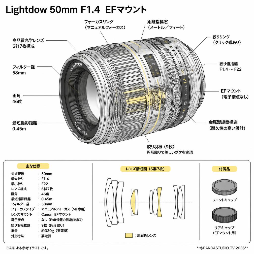 Lightdow 50mm F1.4   EFマウント スペック