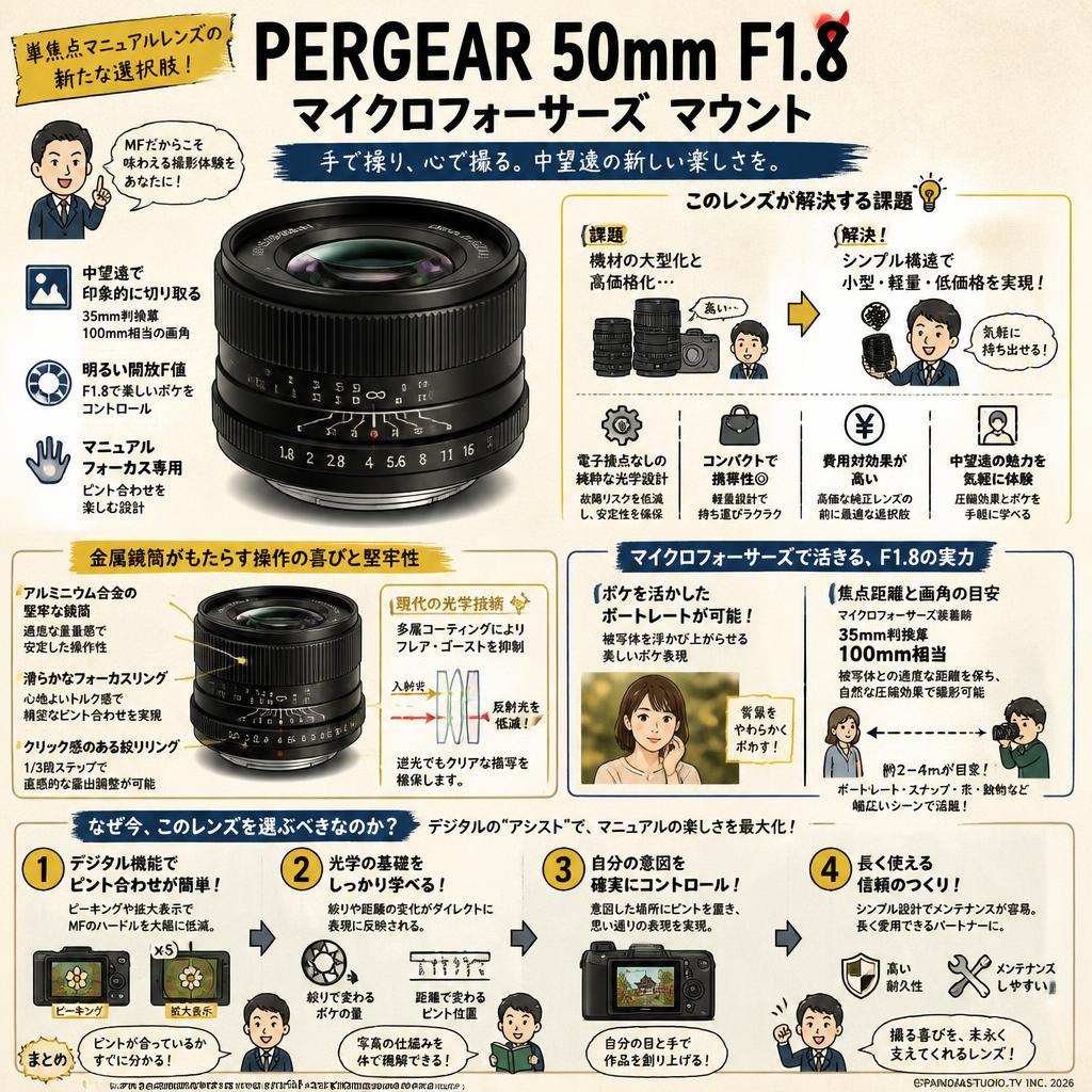 PERGEAR 50mm F1.8 マイクロフォーサーズ マウント 概要