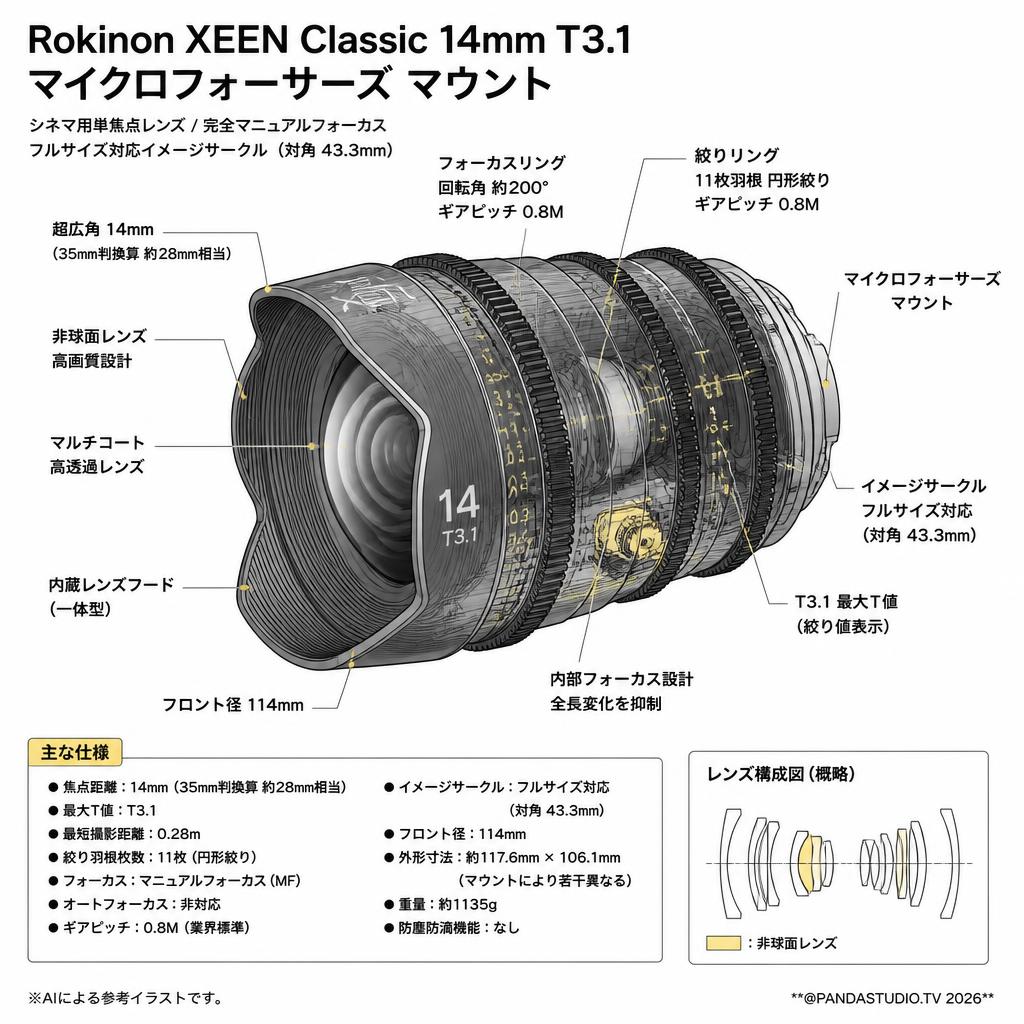 Rokinon XEEN Classic 14mm T3.1 マイクロフォーサーズ マウント スペック