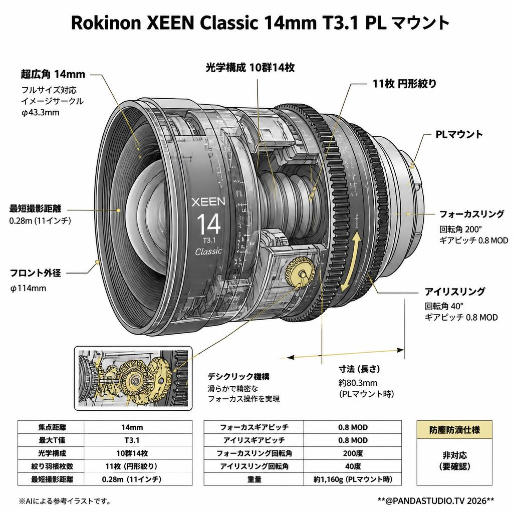 Rokinon XEEN Classic 14mm T3.1 PL マウント スペック