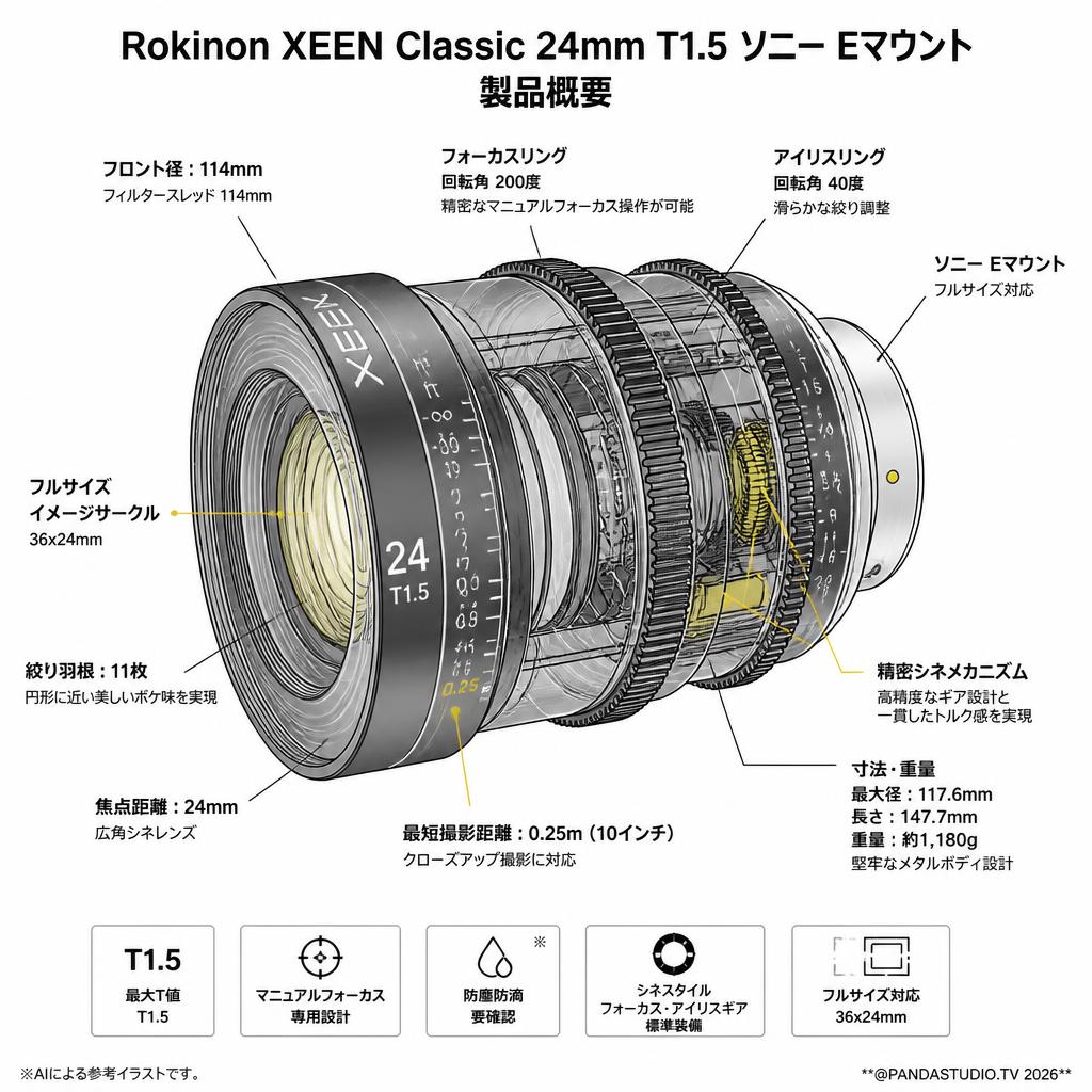 Rokinon XEEN Classic 24mm T1.5 ソニー Eマウント スペック