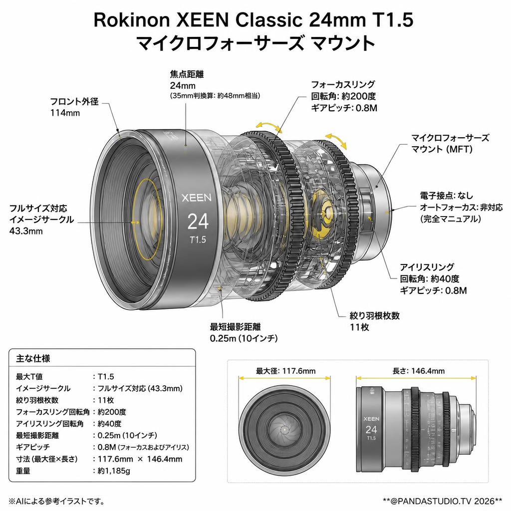 Rokinon XEEN Classic 24mm T1.5 マイクロフォーサーズ マウント スペック