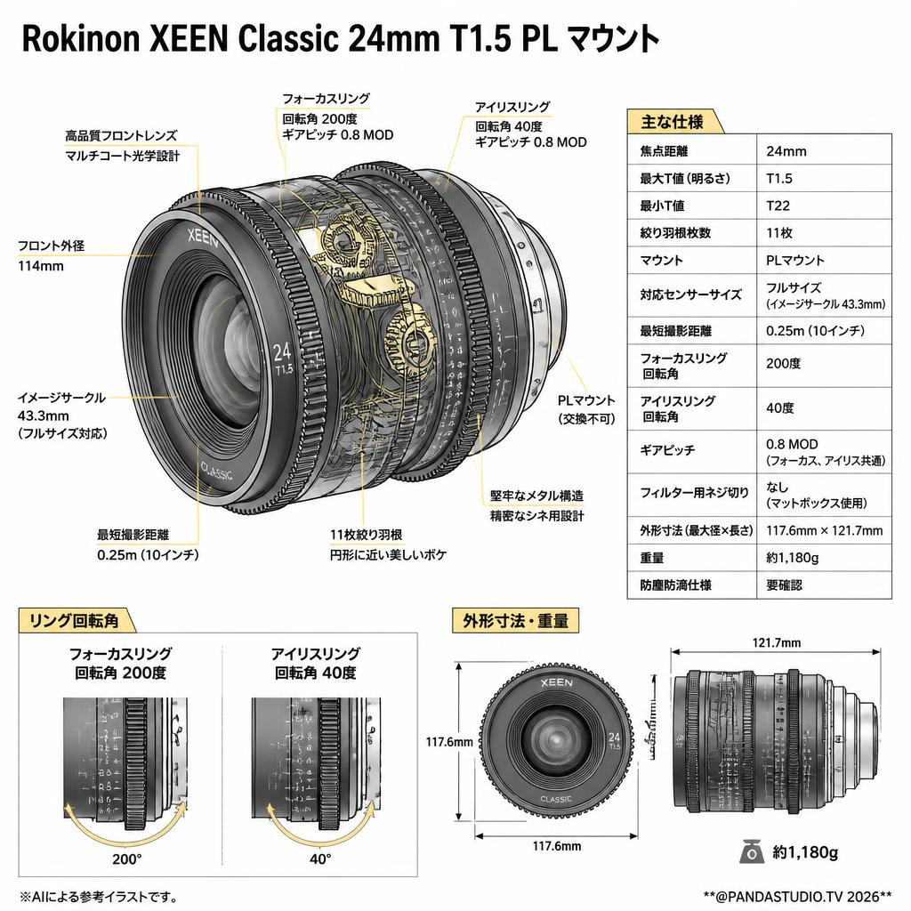 Rokinon XEEN Classic 24mm T1.5 PL マウント スペック