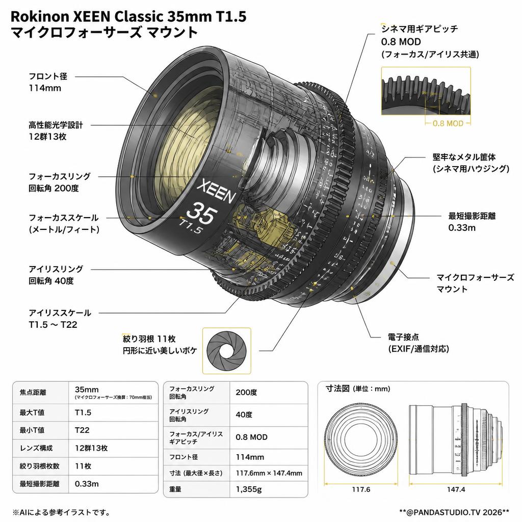 Rokinon XEEN Classic 35mm T1.5 マイクロフォーサーズ マウント スペック