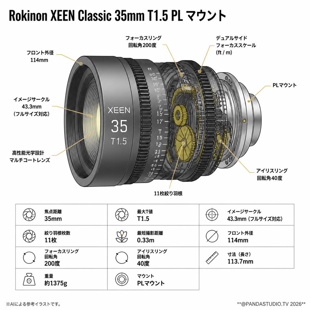 Rokinon XEEN Classic 35mm T1.5 PL マウント スペック