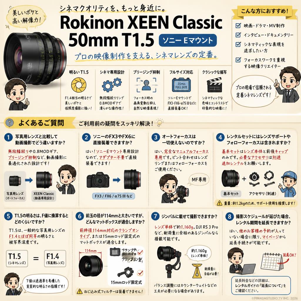 Rokinon XEEN Classic 50mm T1.5 ソニー Eマウント FAQ（よくある質問と答え）