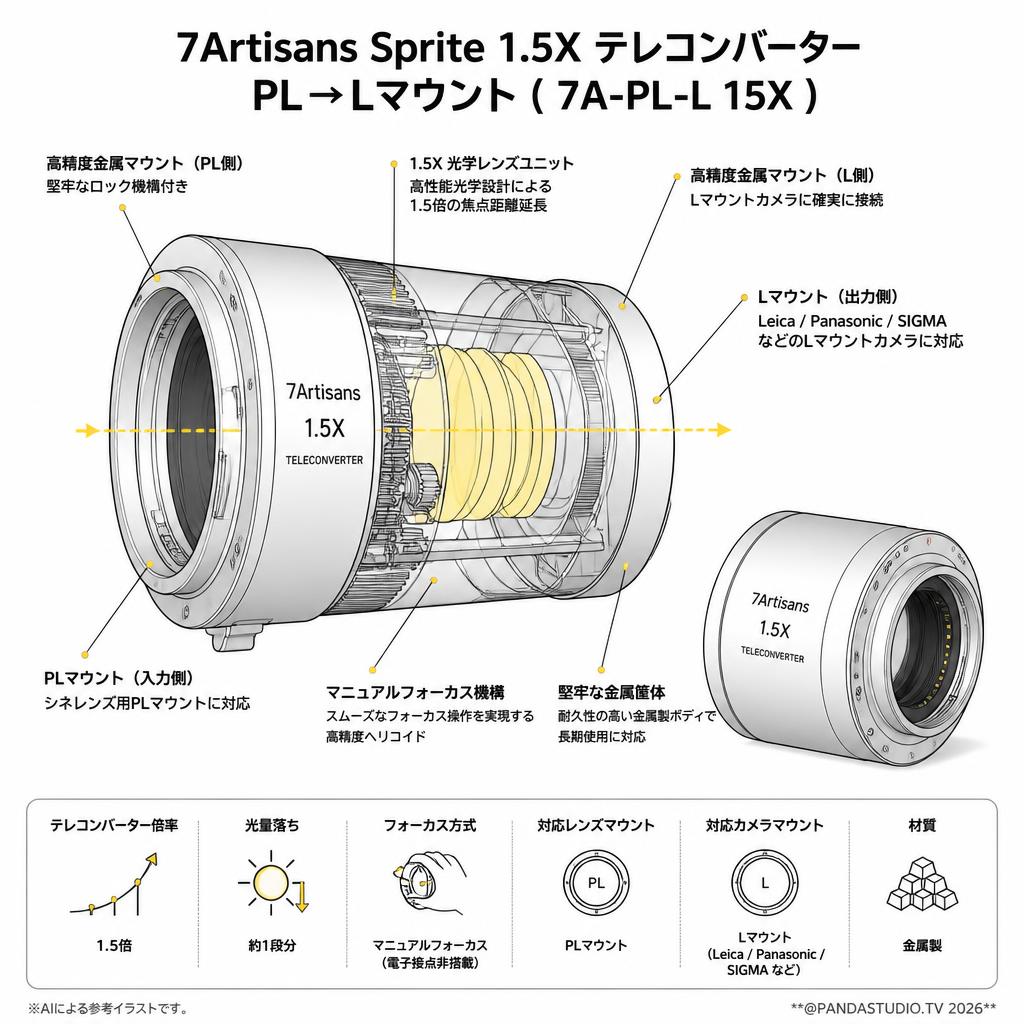 7Artisans Sprite 1.5X テレコンバーター PL→Lマウント ( 7A-PL-L 15X ) スペック