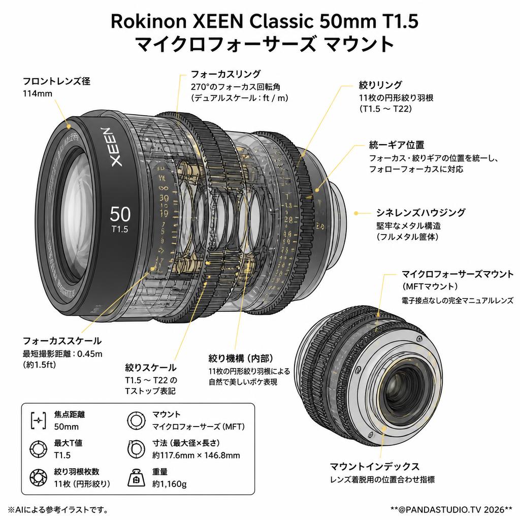 Rokinon XEEN Classic 50mm T1.5 マイクロフォーサーズ マウント スペック