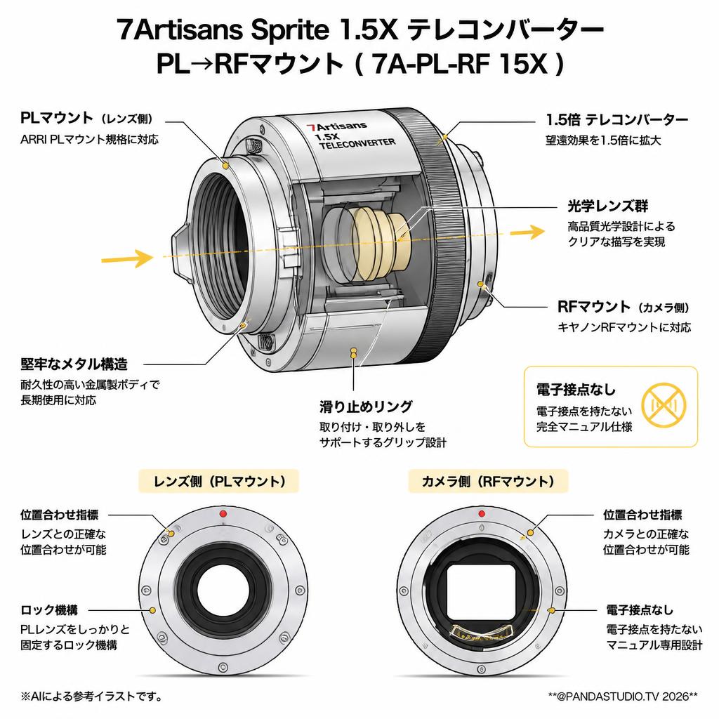 7Artisans Sprite 1.5X テレコンバーター PL→RFマウント ( 7A-PL-RF 15X ) スペック
