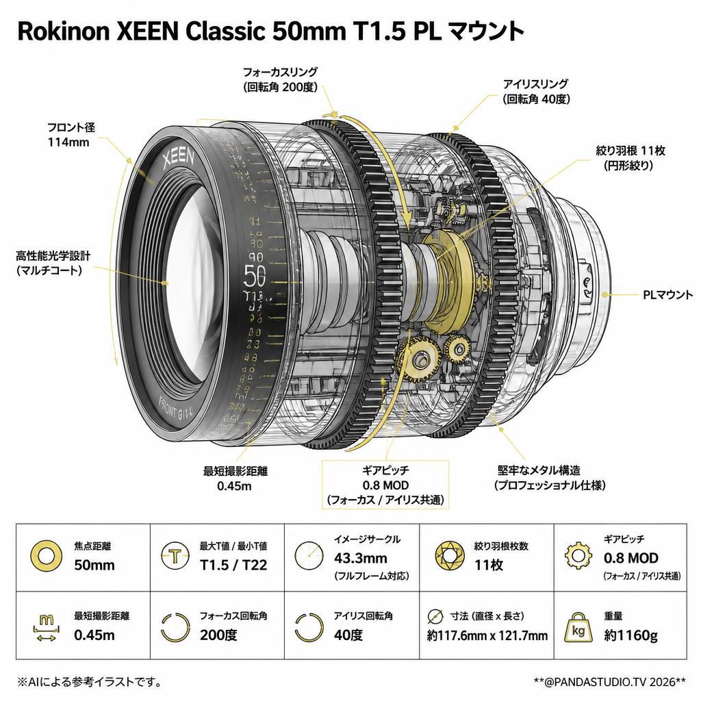 Rokinon XEEN Classic 50mm T1.5 PL マウント スペック