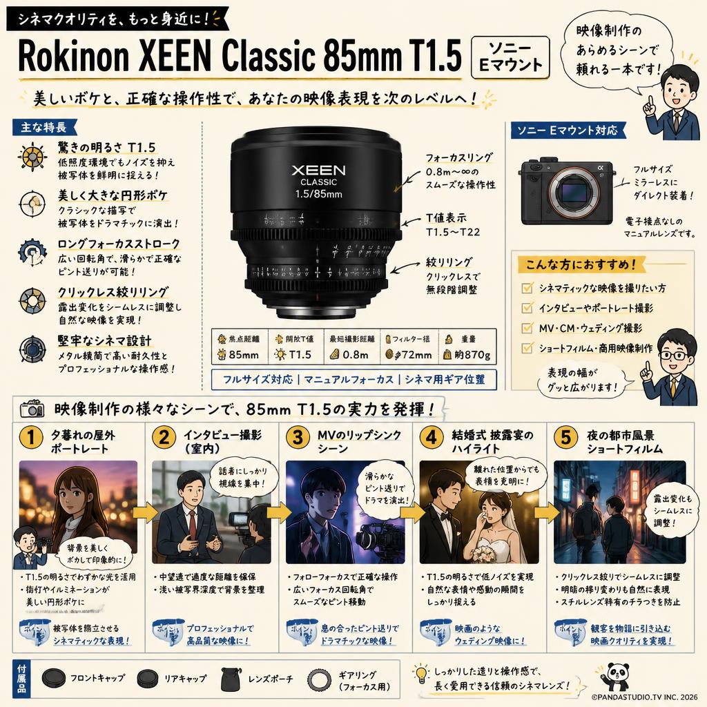 Rokinon XEEN Classic 85mm T1.5 ソニー Eマウント 用途