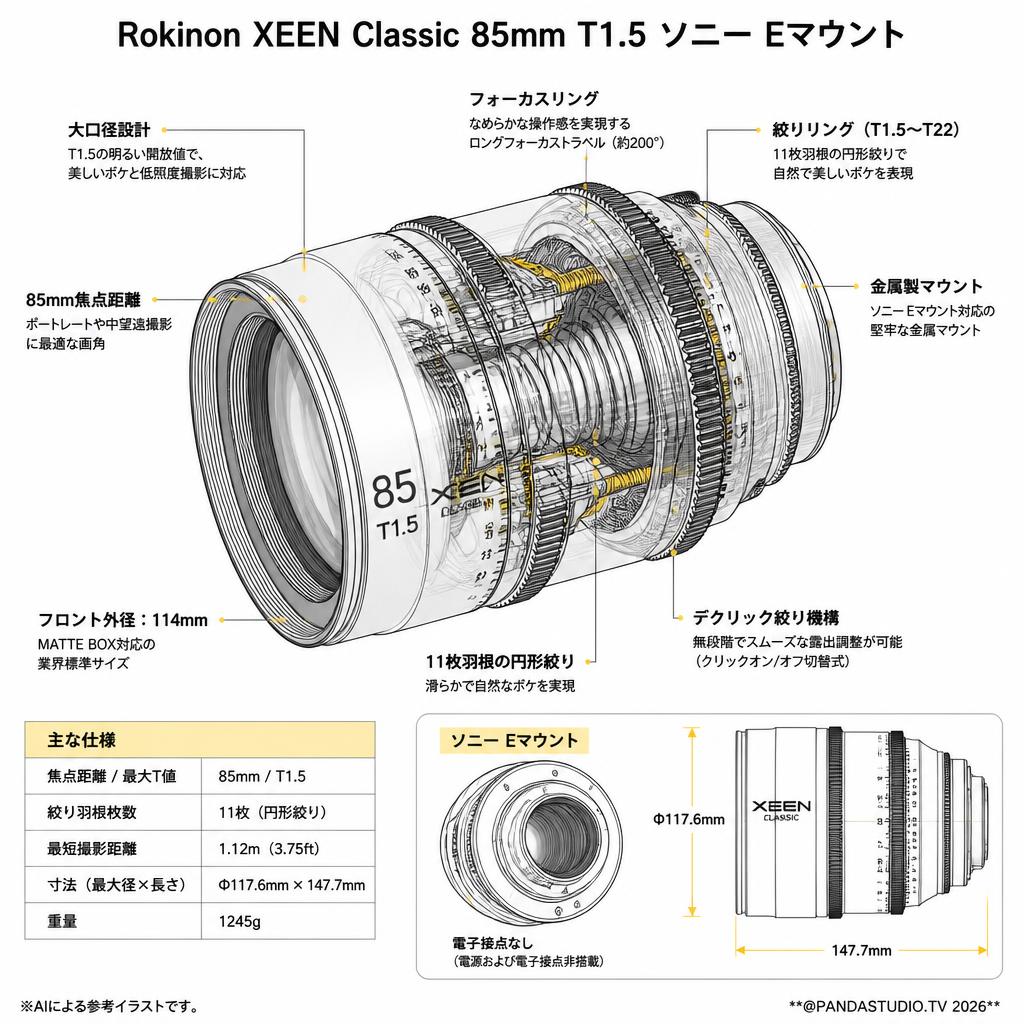 Rokinon XEEN Classic 85mm T1.5 ソニー Eマウント スペック