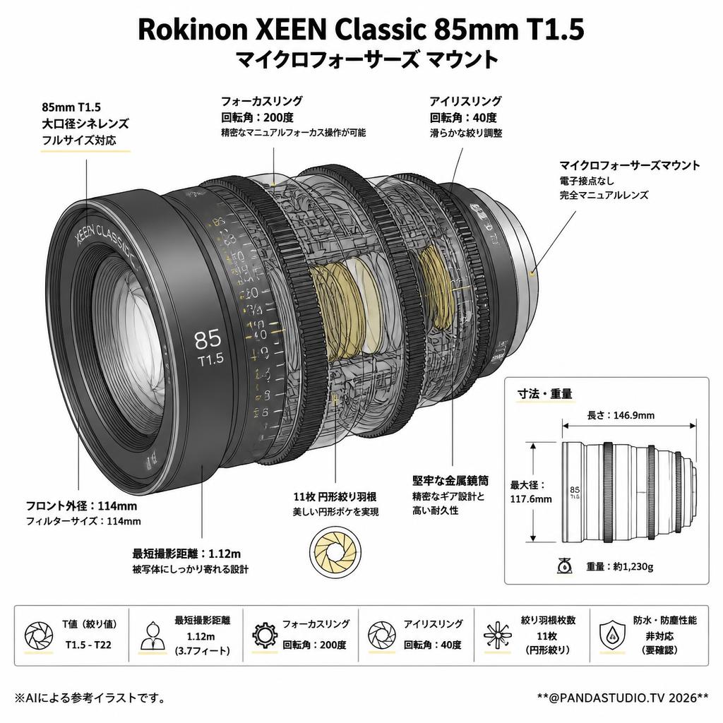 Rokinon XEEN Classic 85mm T1.5 マイクロフォーサーズ マウント スペック