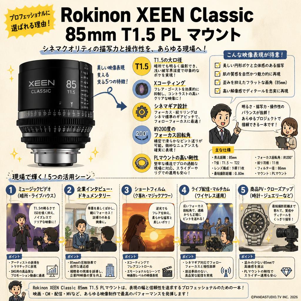 Rokinon XEEN Classic 85mm T1.5 PL マウント 用途