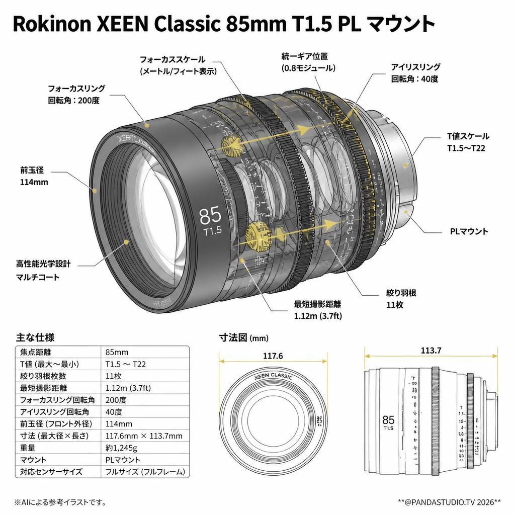 Rokinon XEEN Classic 85mm T1.5 PL マウント スペック
