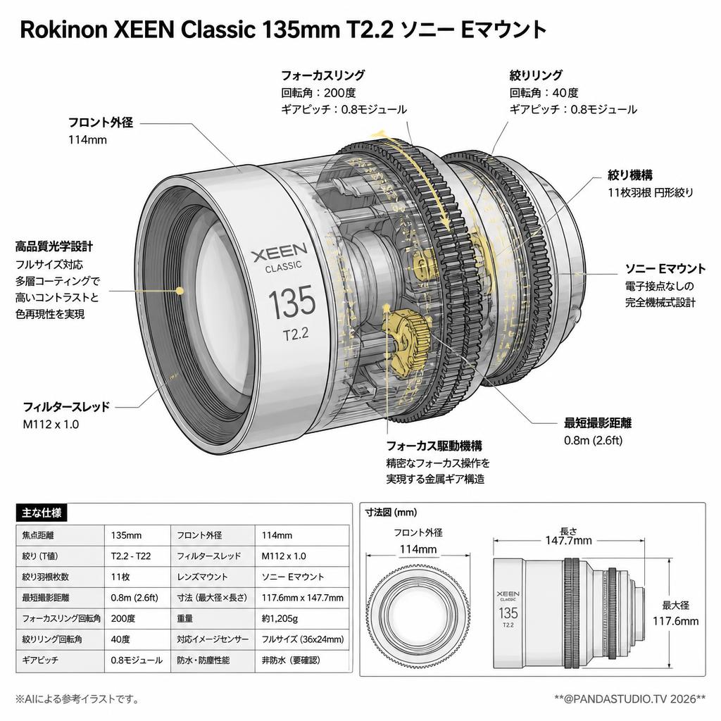 Rokinon XEEN Classic 135mm T2.2 ソニー Eマウント スペック