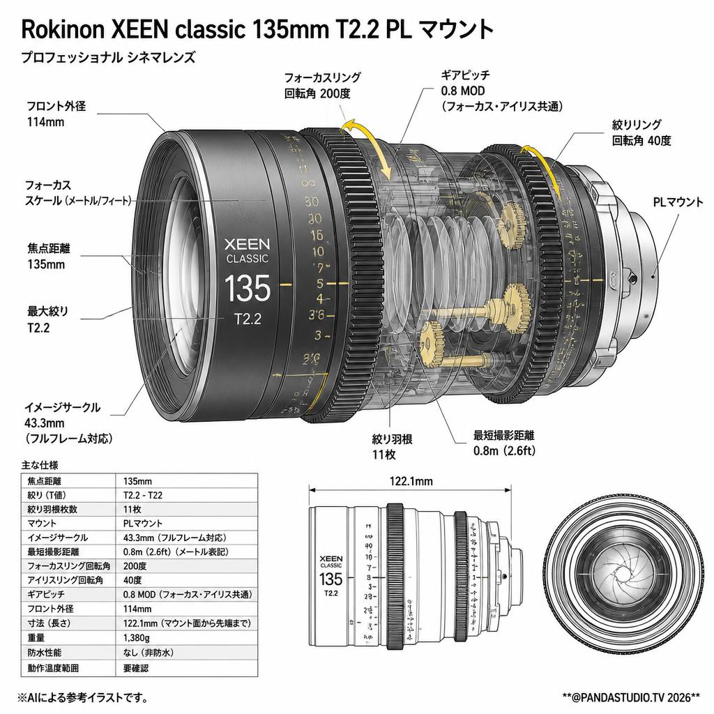 Rokinon XEEN classic 135mm T2.2 PL マウント スペック