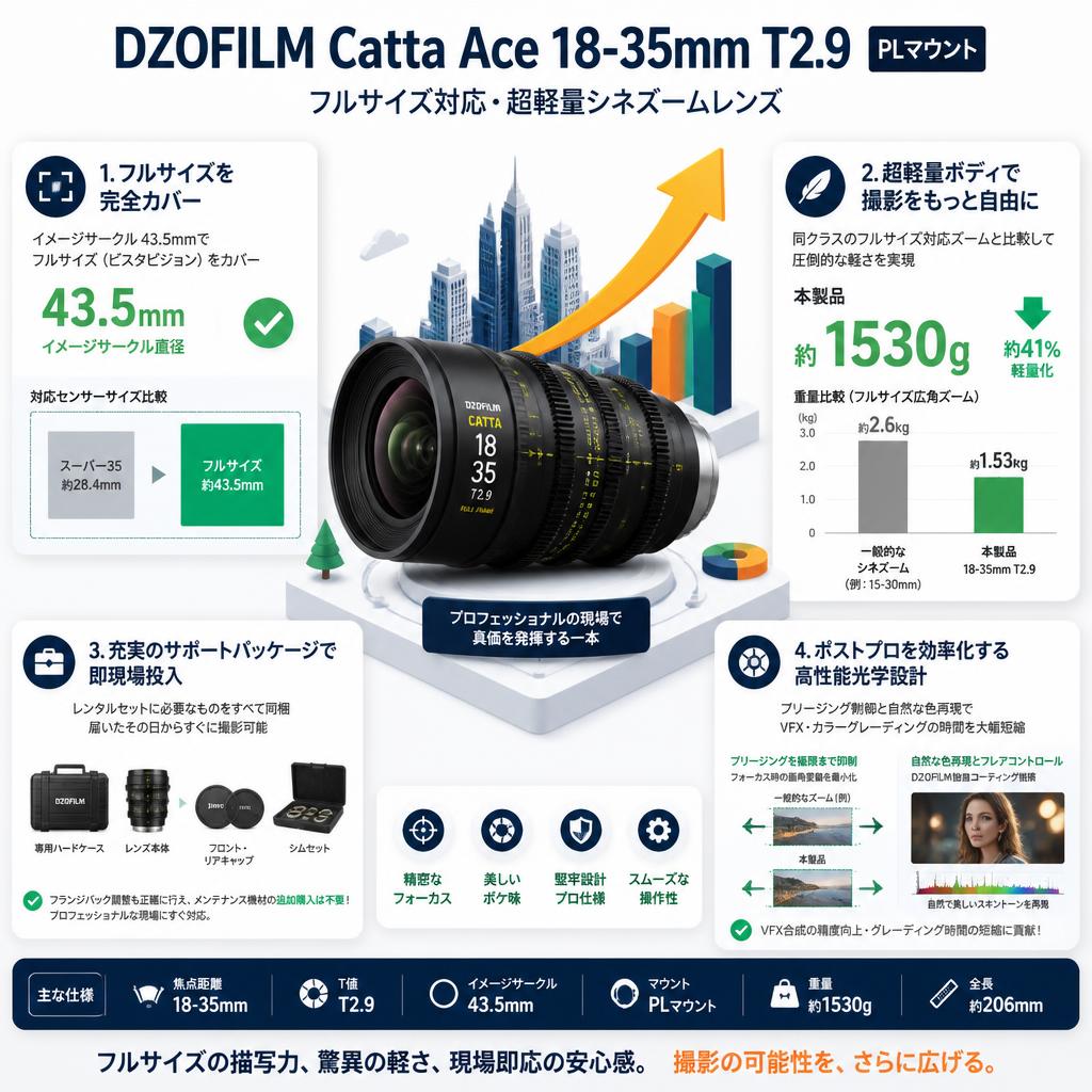 DZOFILM Catta Ace 18-35mm T2.9 シネレンズ PLマウント セールスポイント