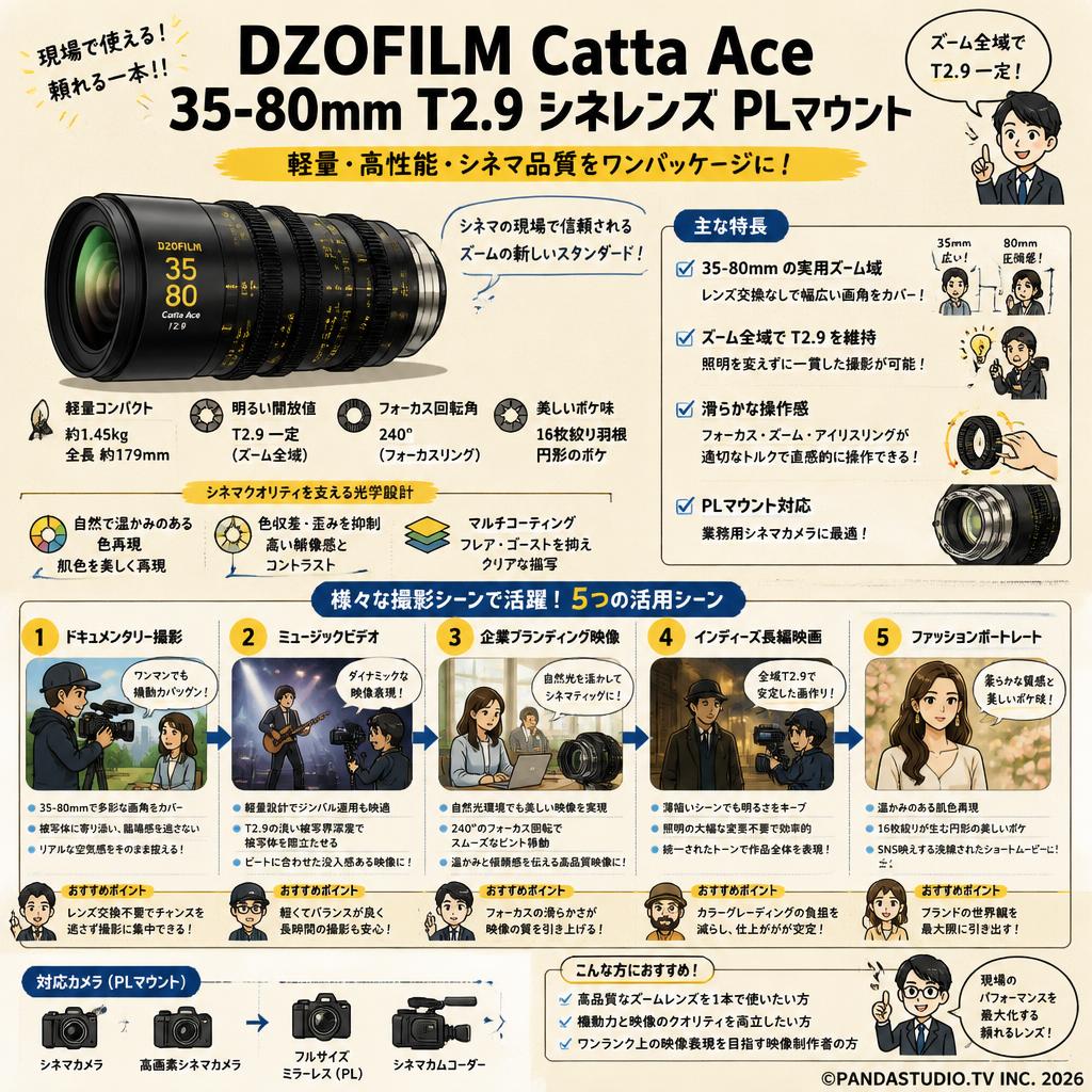 DZOFILM Catta Ace 35-80mm T2.9 シネレンズ PLマウント 用途