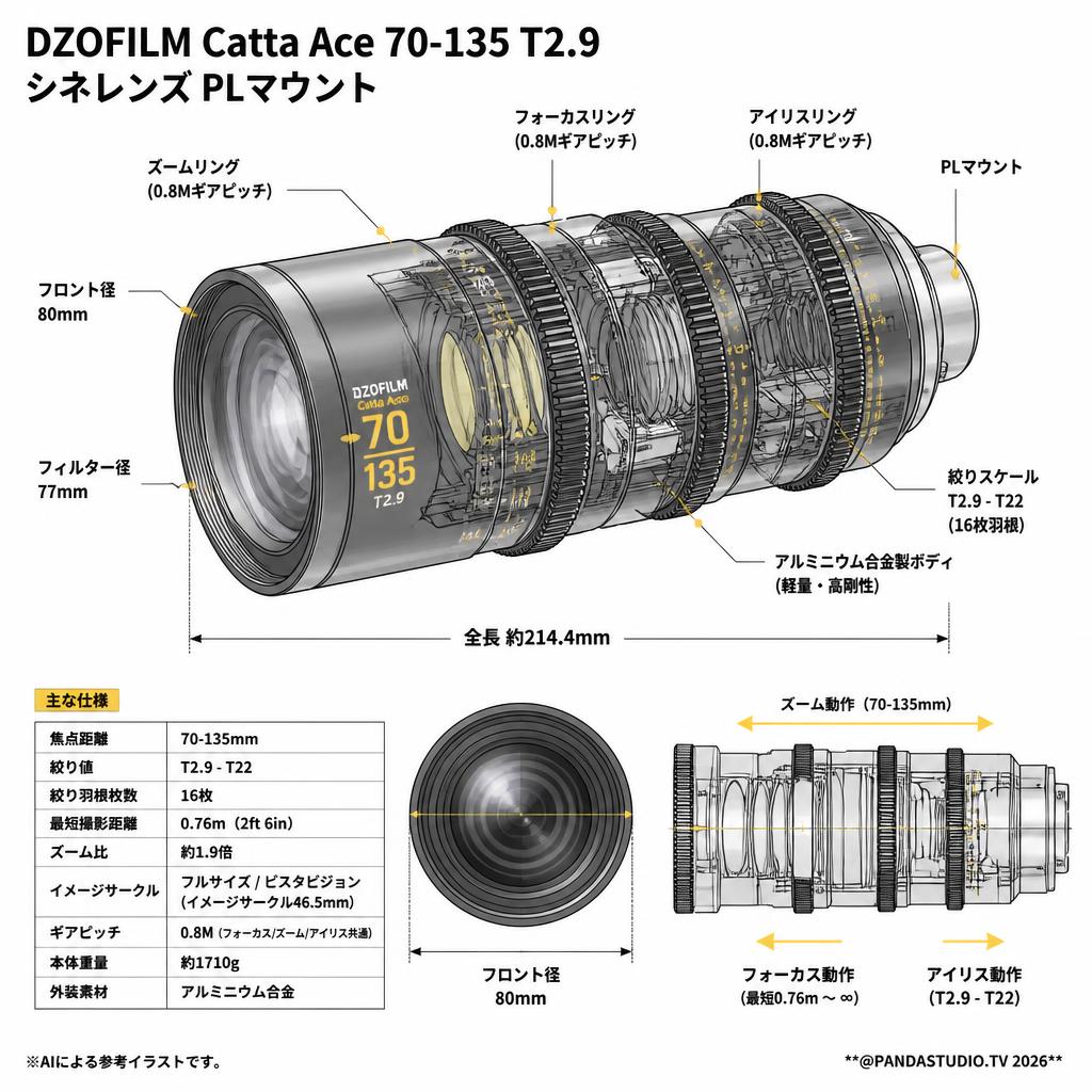 DZOFILM Catta Ace 70-135 T2.9 シネレンズ PLマウント スペック