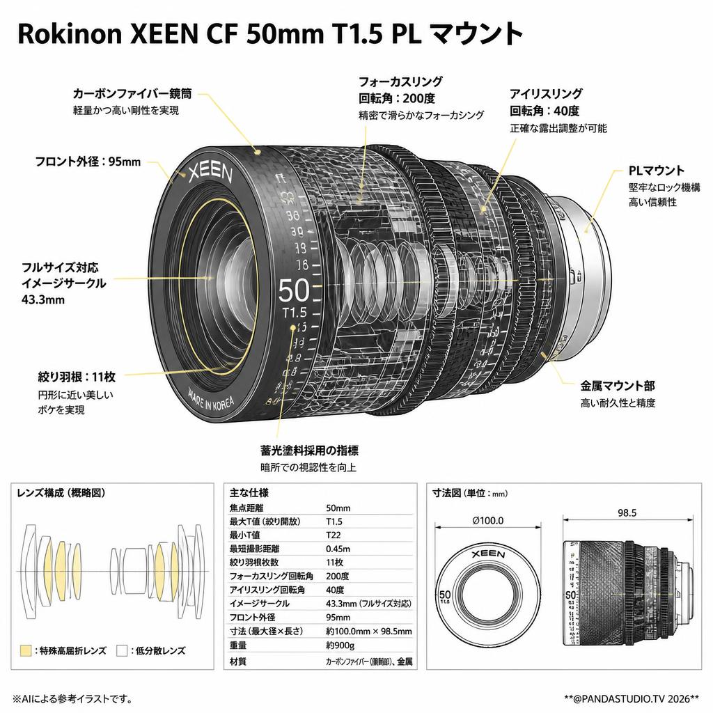 Rokinon XEEN CF 50mm T1.5 PL マウント スペック