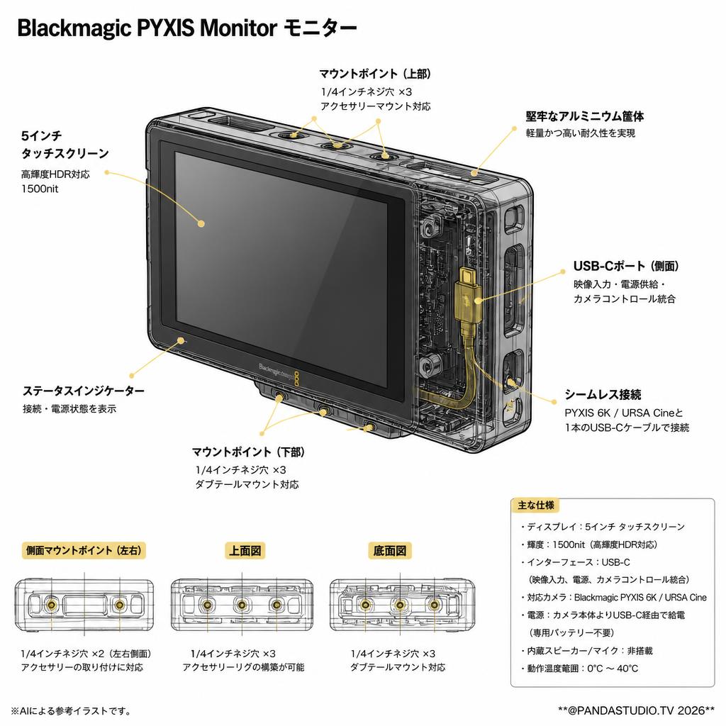 Blackmagic PYXIS Monitor モニター スペック