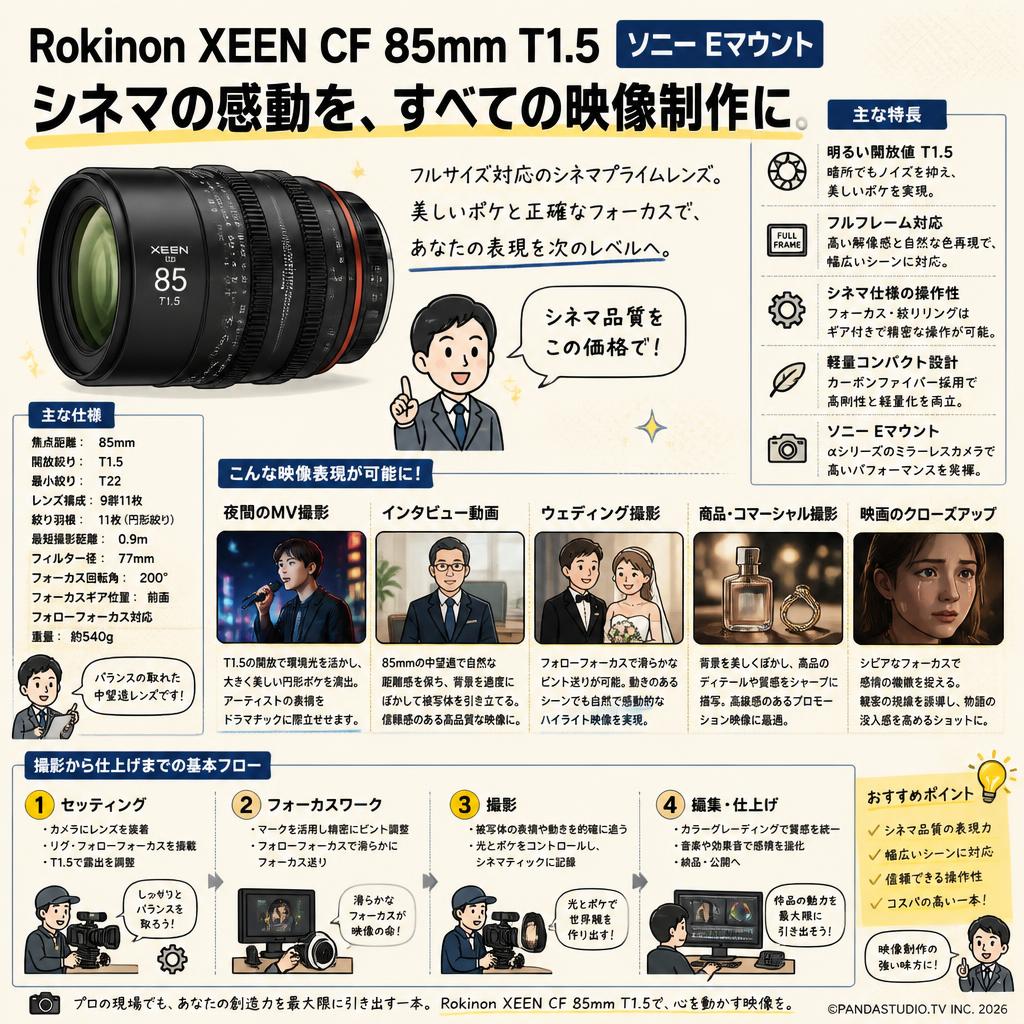 Rokinon XEEN CF 85mm T1.5 ソニー Eマウント 用途