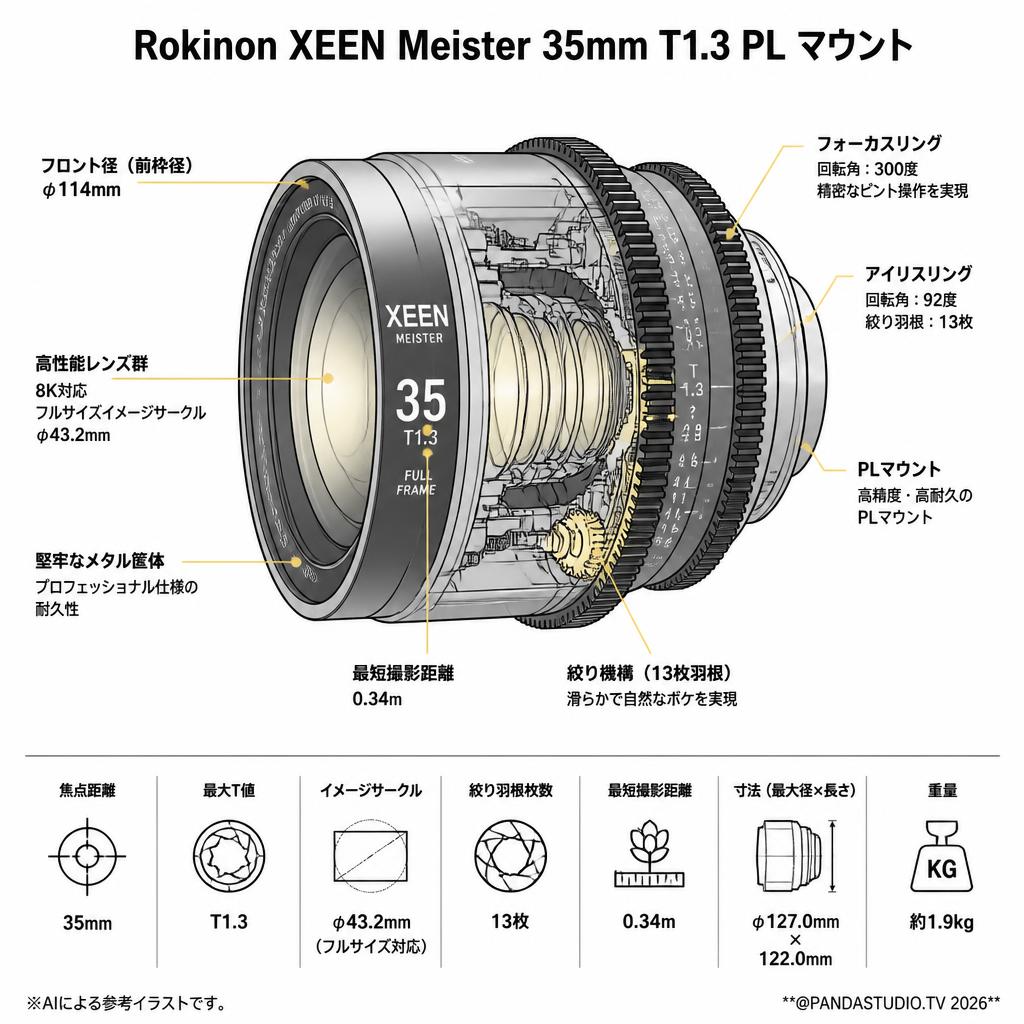 Rokinon XEEN Meister 35mm T1.3 PL マウント スペック