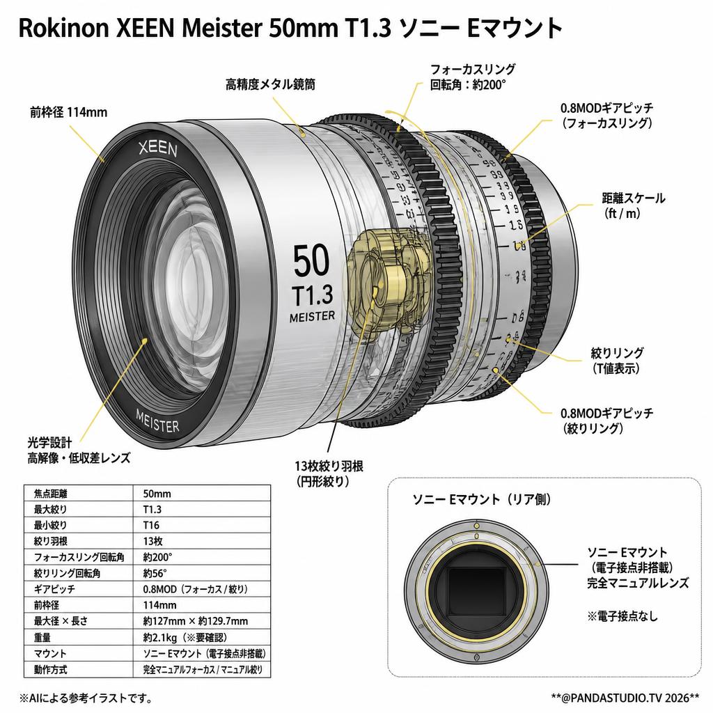 Rokinon XEEN Meister 50mm T1.3 ソニー Eマウント スペック
