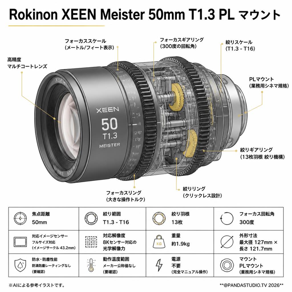 Rokinon XEEN Meister 50mm T1.3 PL マウント スペック