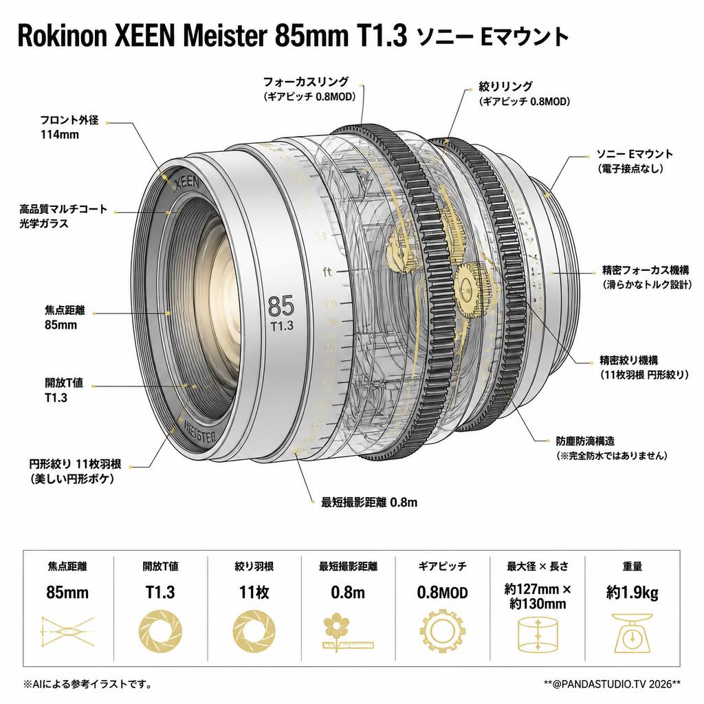 Rokinon XEEN Meister 85mm T1.3 ソニー Eマウント スペック