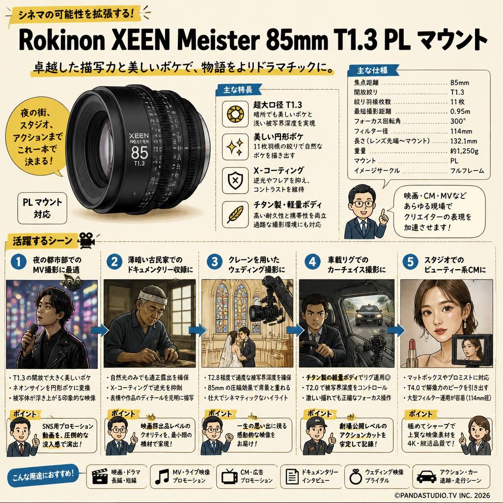 Rokinon XEEN Meister 85mm T1.3 PL マウント 用途