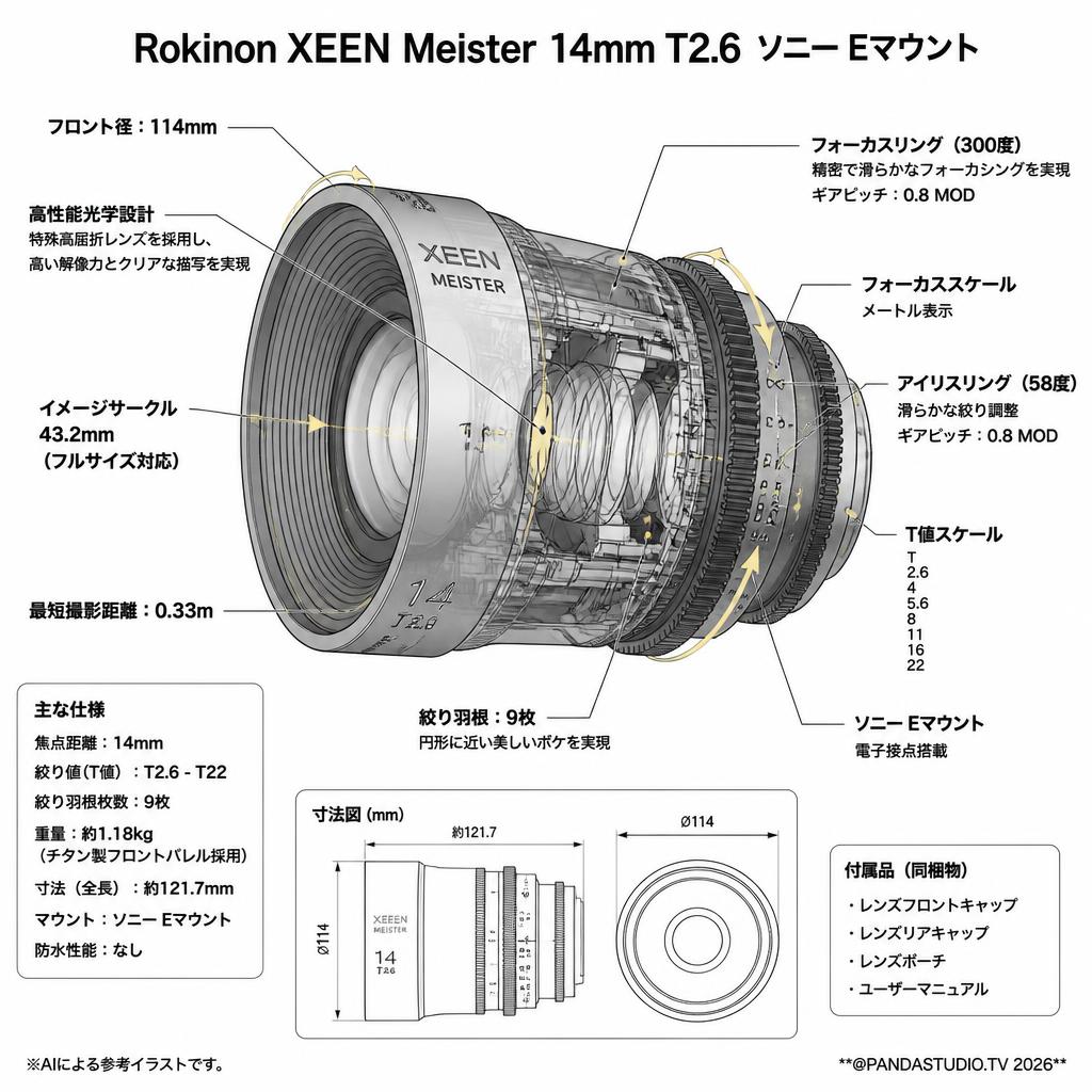 Rokinon XEEN Meister 14mm T2.6 ソニー Eマウント スペック