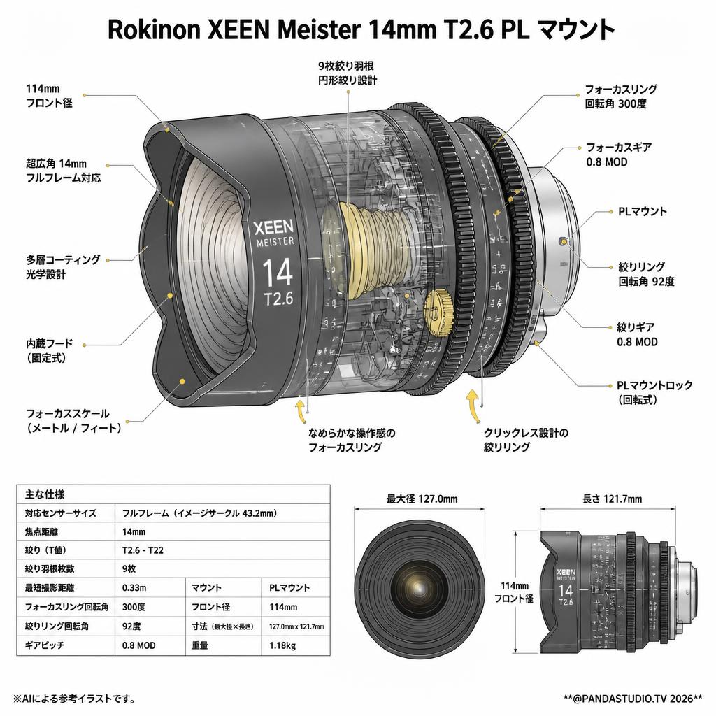 Rokinon XEEN Meister 14mm T2.6 PL マウント スペック