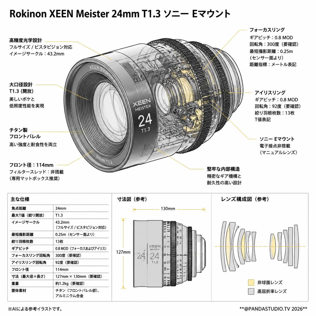 Rokinon XEEN Meister 24mm T1.3 ソニー Eマウント スペック