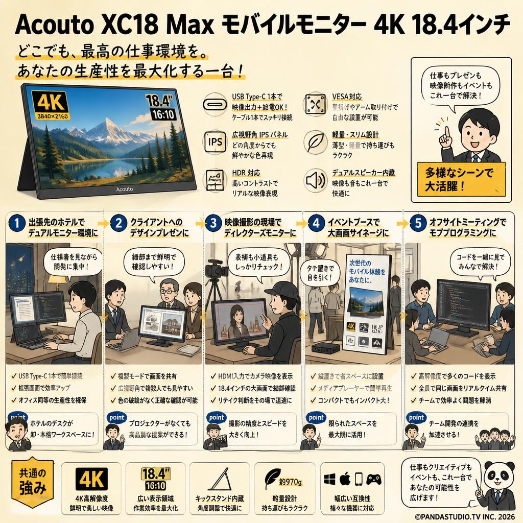 Acouto XC18 Max モバイルモニター 4K 18.4インチ 用途