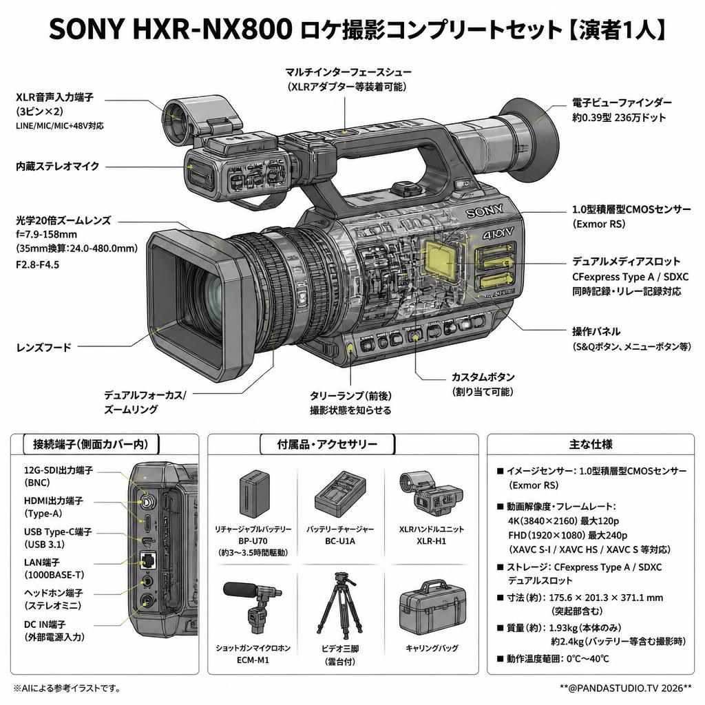 SONY HXR-NX800 ロケ撮影コンプリートセット【演者1人】 スペック
