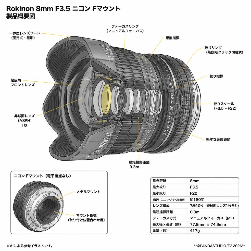 Rokinon 8mm F3.5 ニコン Fマウント スペック