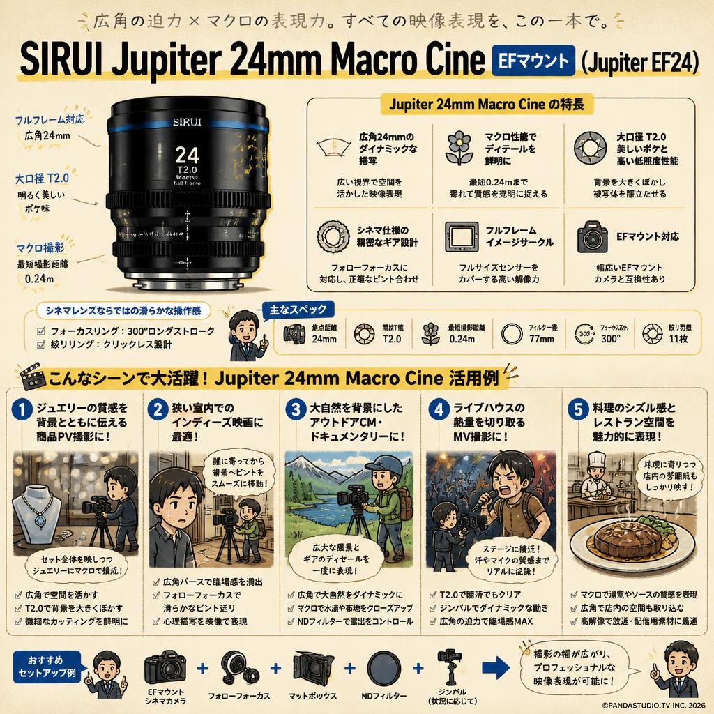 SIRUI Jupiter 24mm Macro Cineシネマレンズ EFマウント ( Jupiter EF24 ) 用途